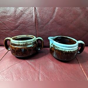 Pottery Earthen Brown Sugar Creamer 2 pc set